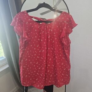 Papermoon Red Floral Blouse with Ruffle Sleeves
